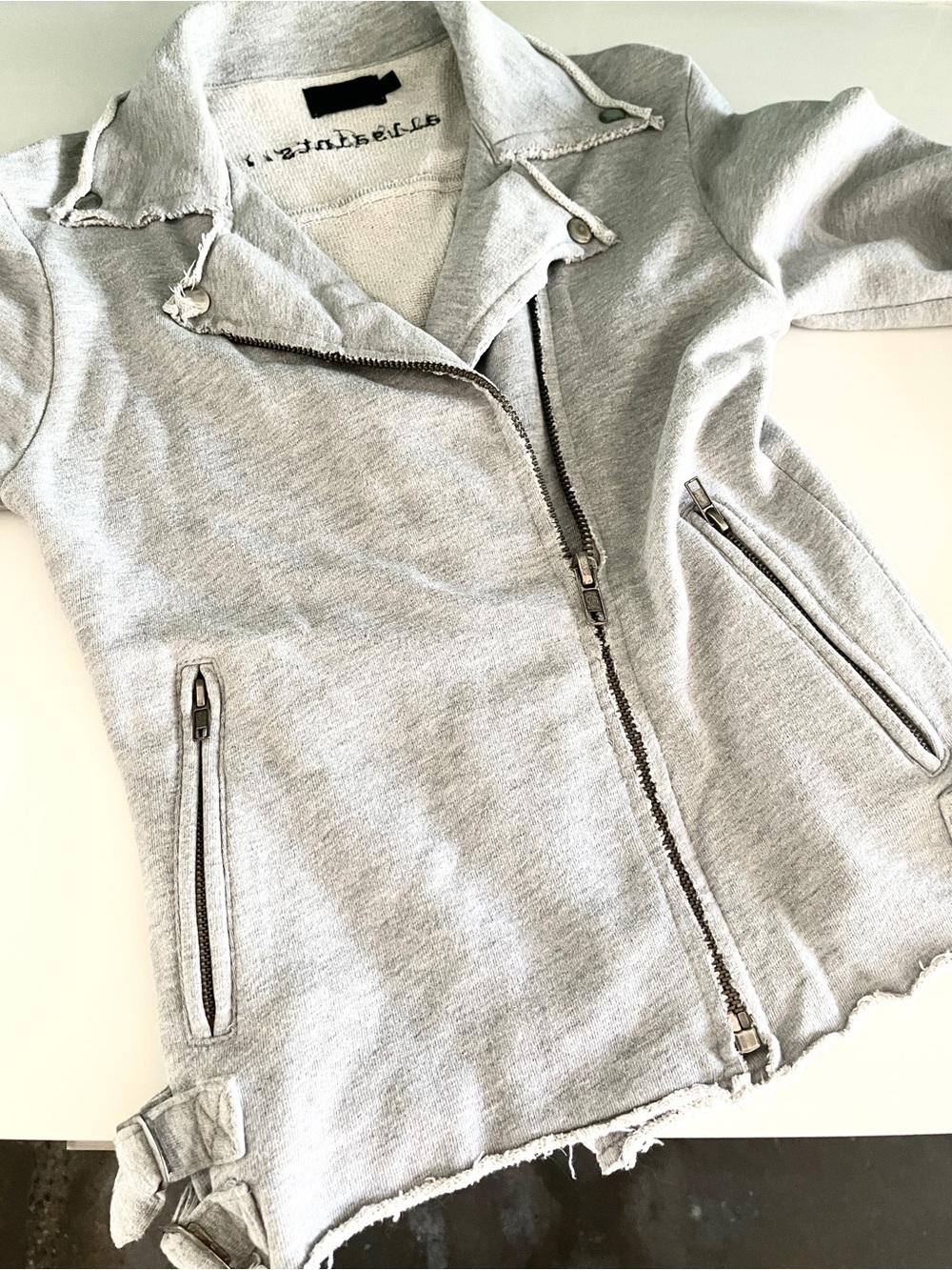 All Saints Vintage Moto Sweatshirt Jacket in Heather Grey